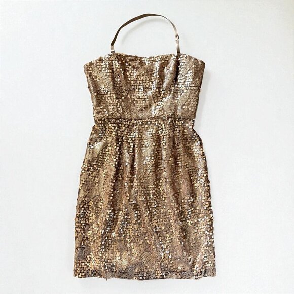 BCBGMAXAZRIA Carole Gold Sequin Strapless Mini Dress Size 0 Party Showgirl - Picture 13 of 13